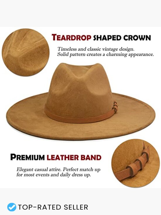Wide Brim Fedora Hat - Felt Panama Rancher Western Style Adjustable main image 4